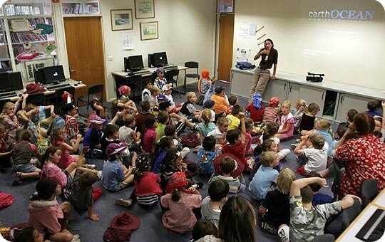 Genevieve Johnson speaking to students in Melbourne, Australia about whales